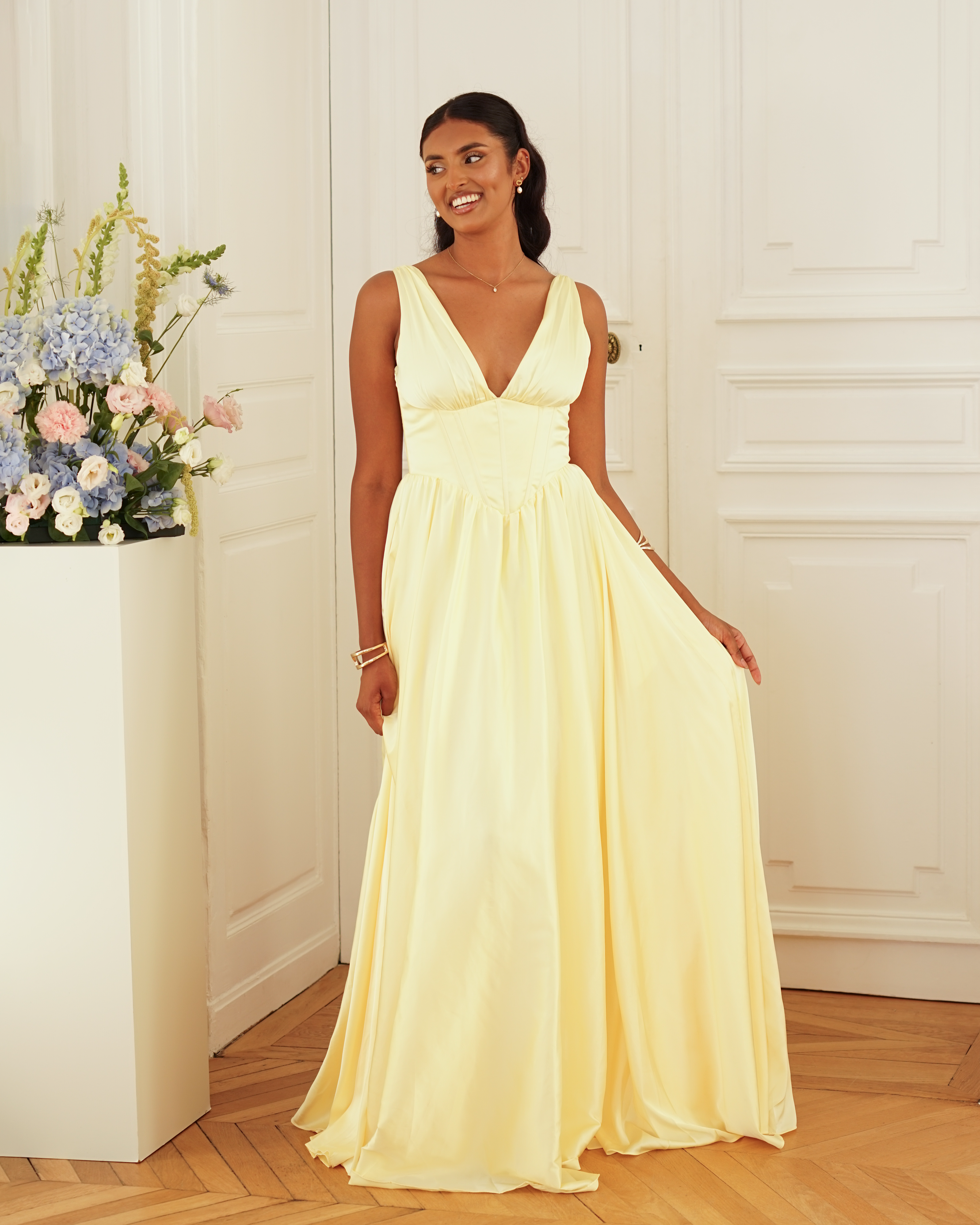 Olivia - Robe corset fluide jaune