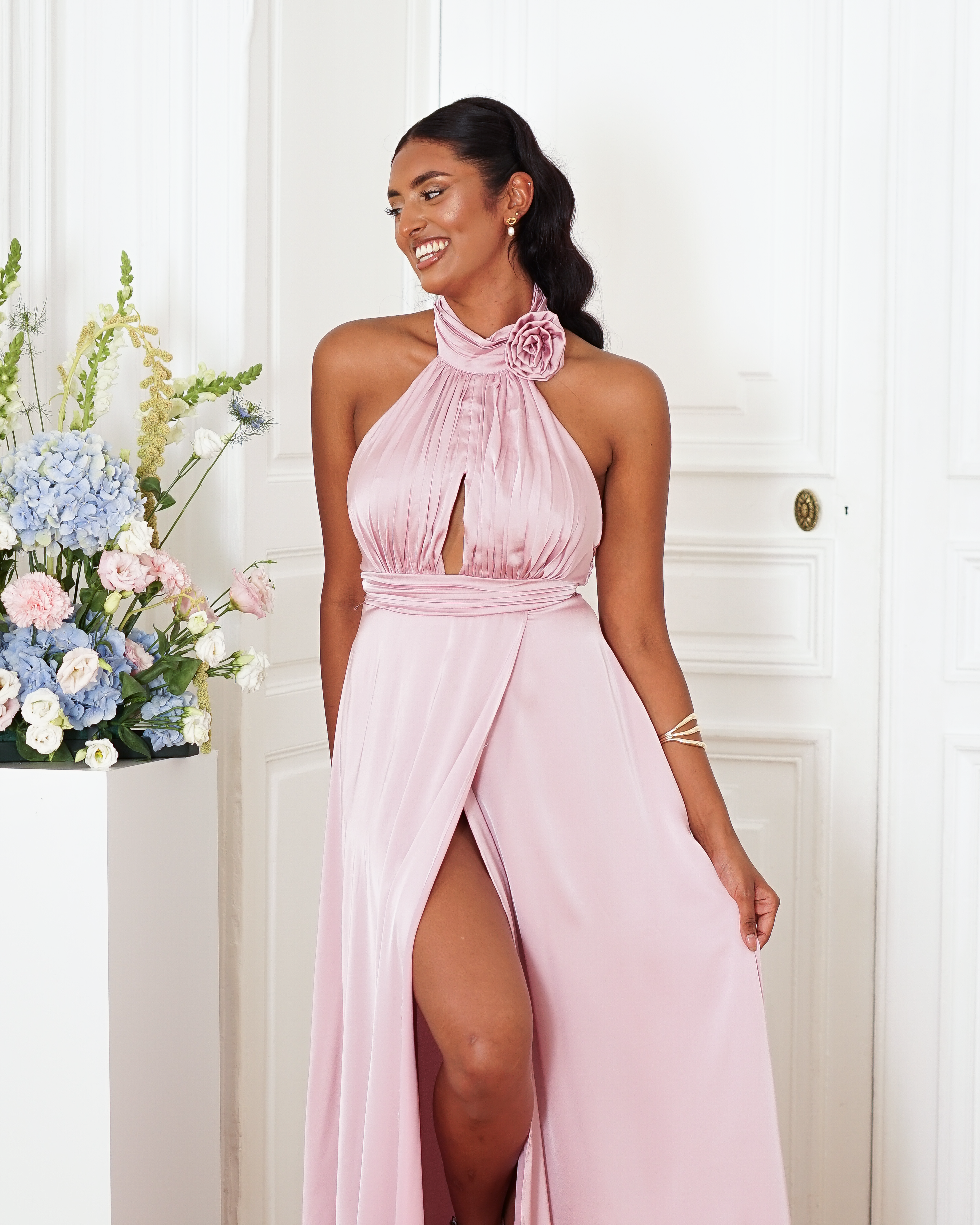 Longue Robe Satinée Rose Poudrée