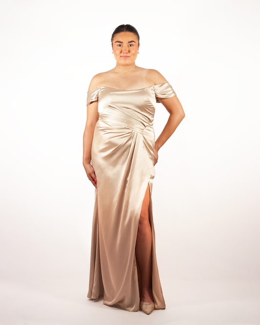 Mia Champagne Off-the-Shoulder Dress