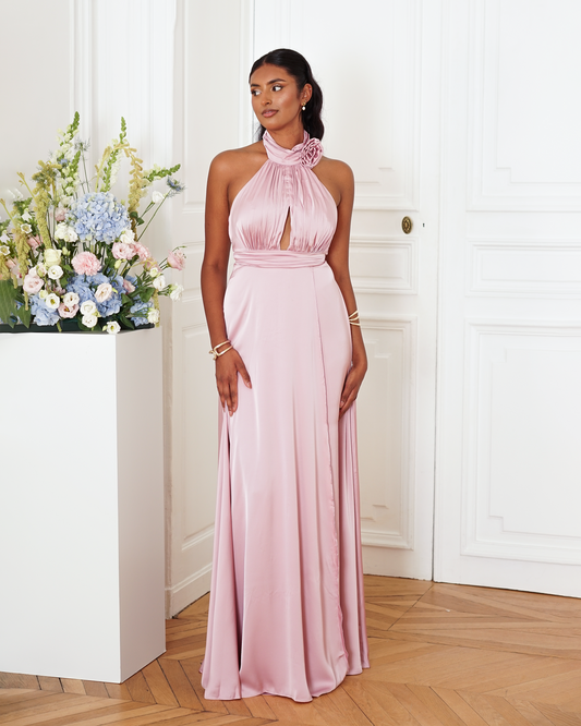 Long Powder Pink Satin Dress