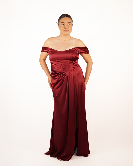 Mia Burgundy Off-the-Shoulder Dress