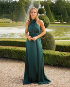 Long Emerald Green Satin Dress