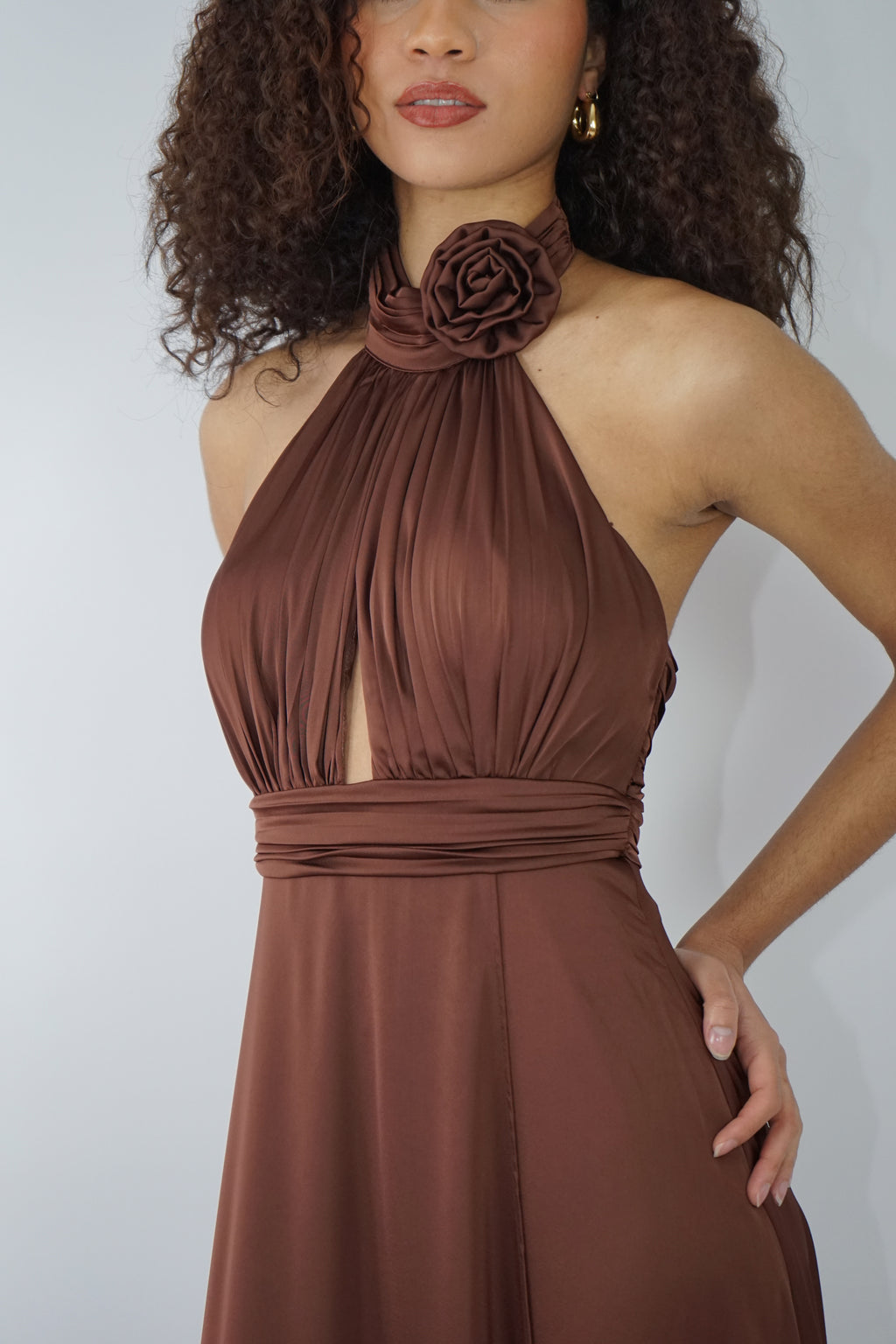 Longue Robe Satinée Marron