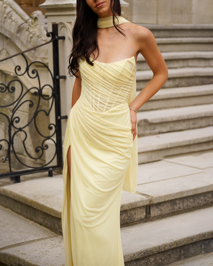 Eden - Longue robe drapée jaune