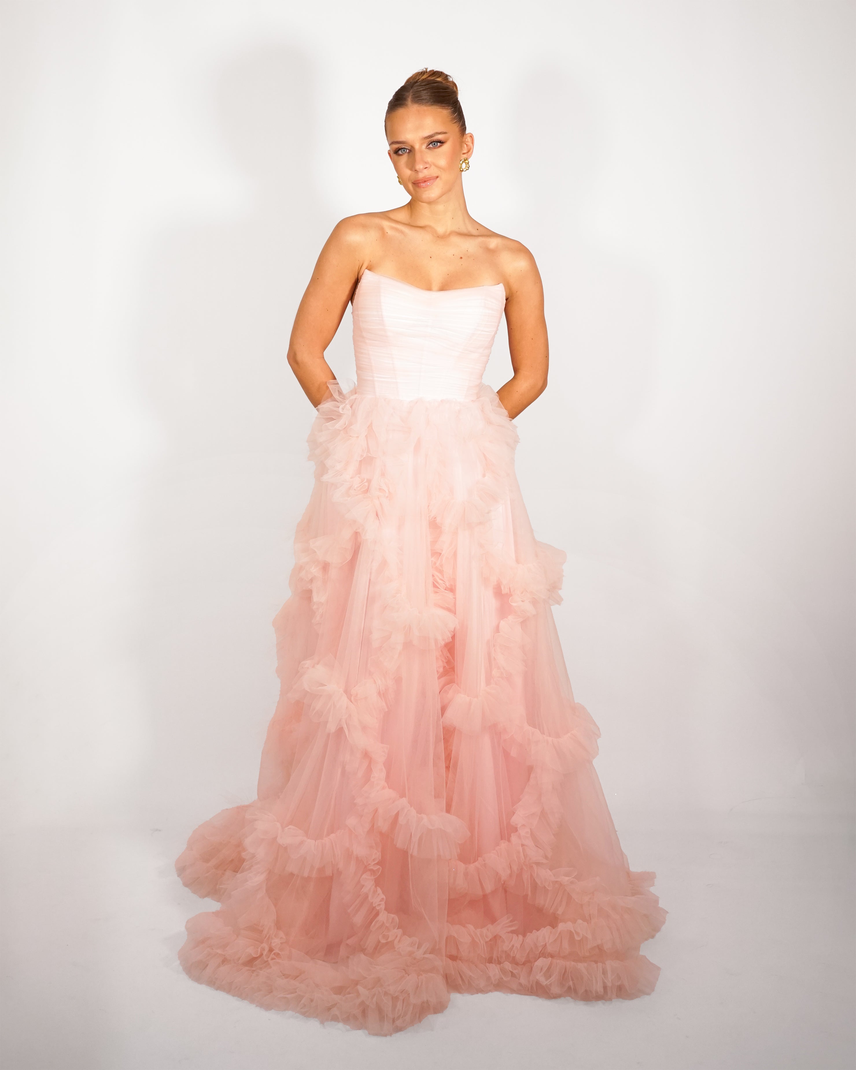 Alia - Longue robe en tulle rose