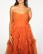 Alia - Longue robe en tulle terracotta