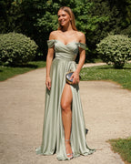 Romy - Robe à épaules dénudées verte sauge