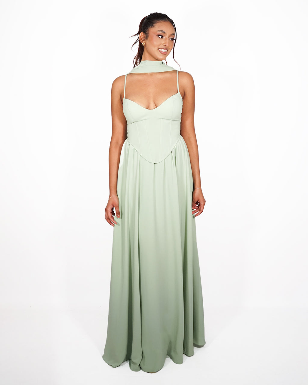 Amalia - Robe corset à jupe fluide vert sauge