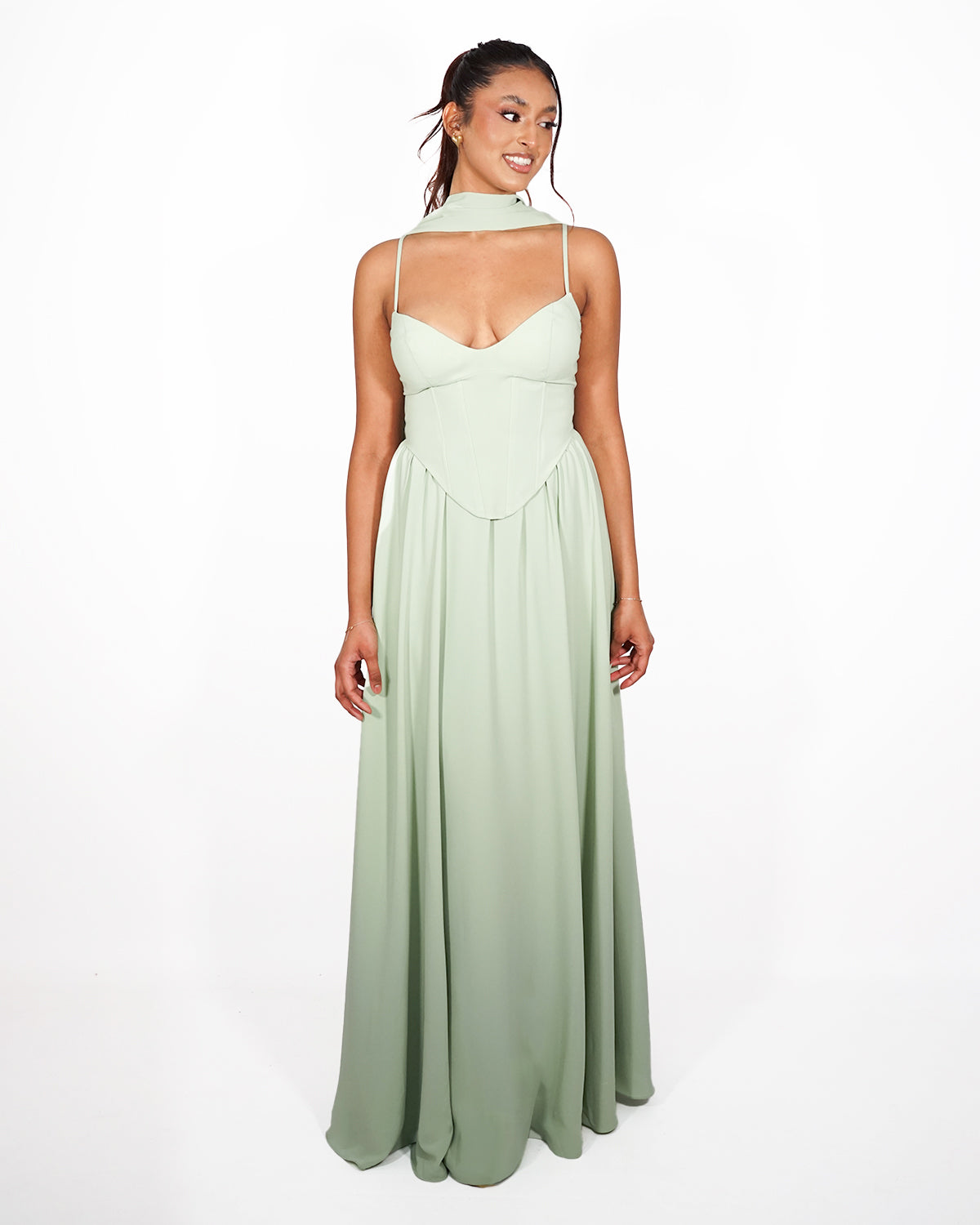 Amalia - Robe corset à jupe fluide vert sauge