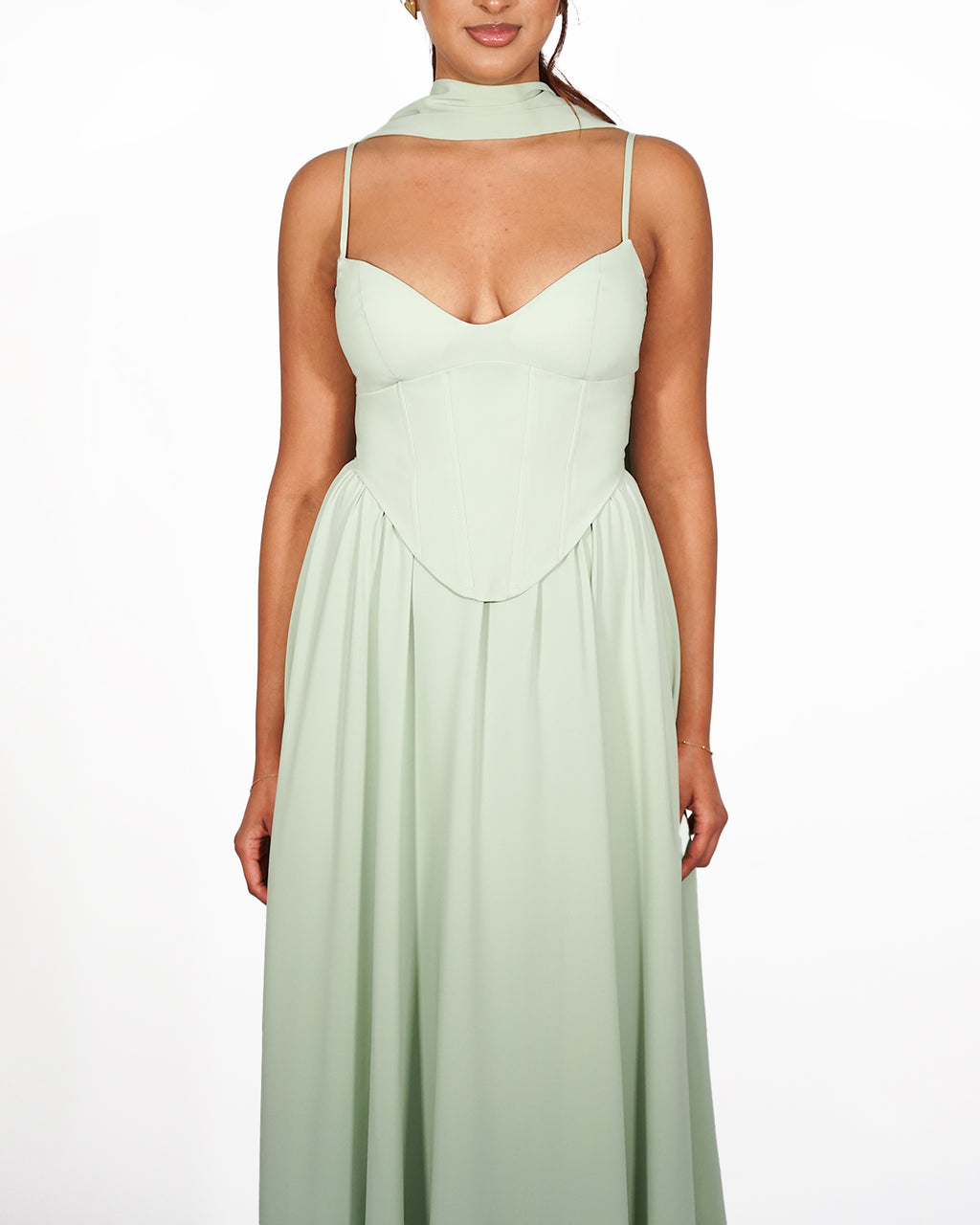 Amalia - Robe corset à jupe fluide vert sauge