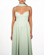 Amalia - Robe corset à jupe fluide vert sauge