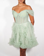 Alba - Robe courte en tulle vert sauge