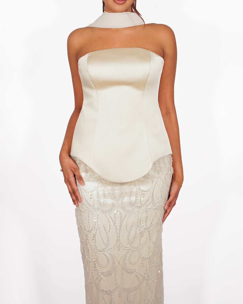 Ava - Robe bustier champagne