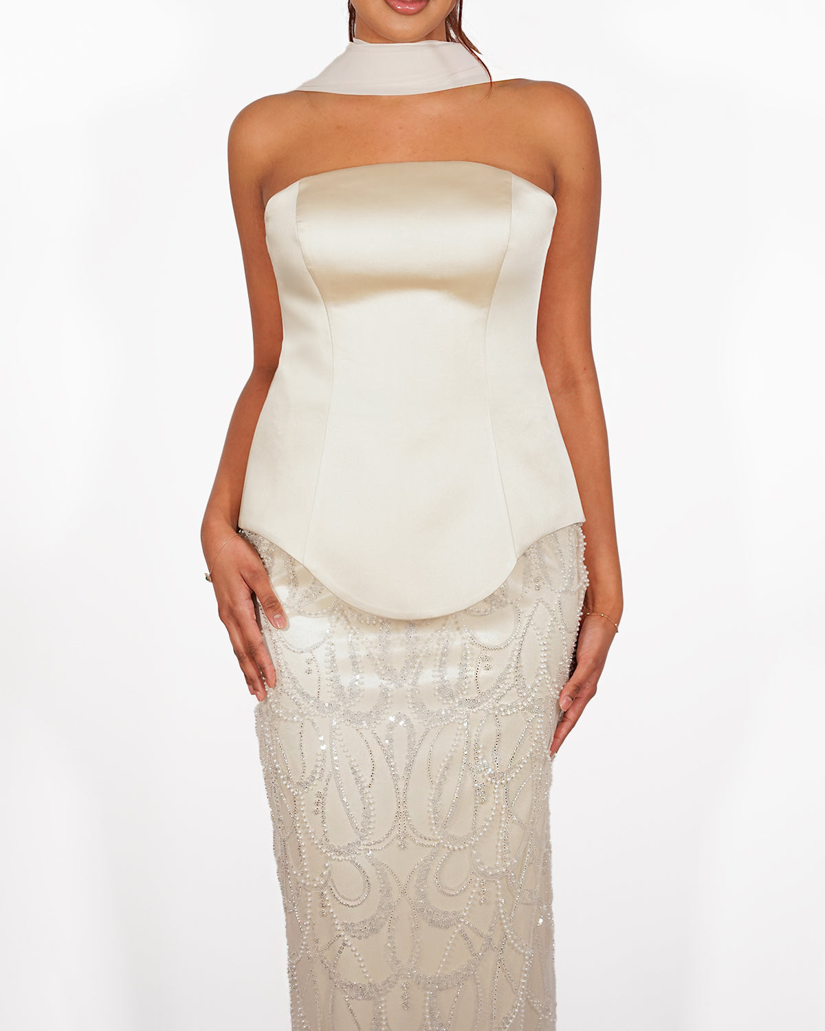 Ava - Robe bustier champagne