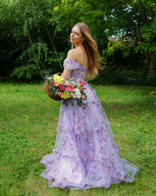 Aria Robe En Tulle A Fleurs Lilas