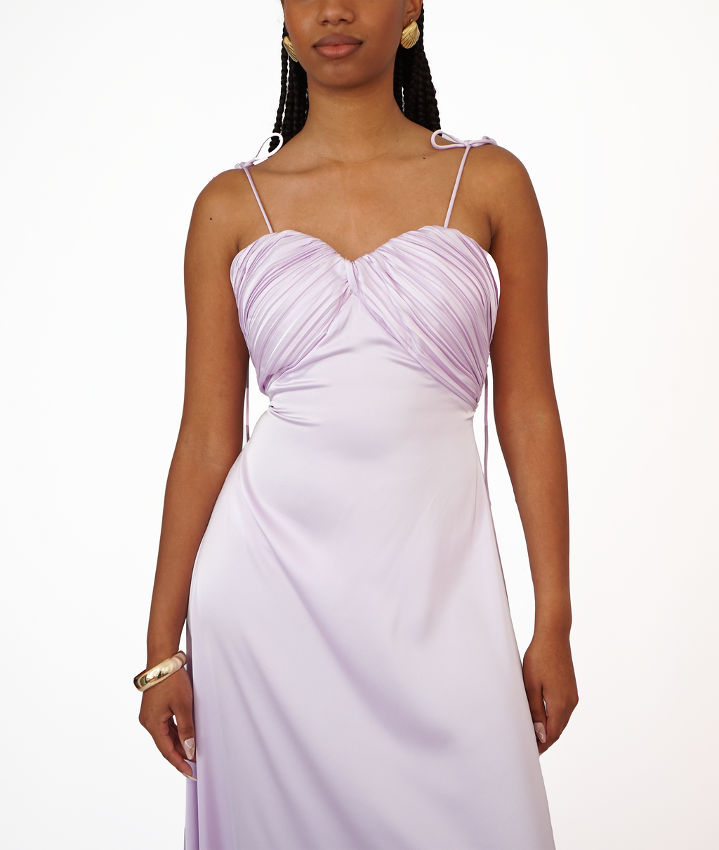 Perle robe longue en satin lilas