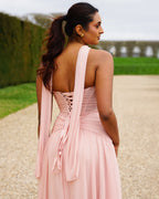 Oriane- Longue robe bustier rose poudré