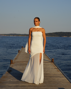 Long White Dress with Flowing Skirt