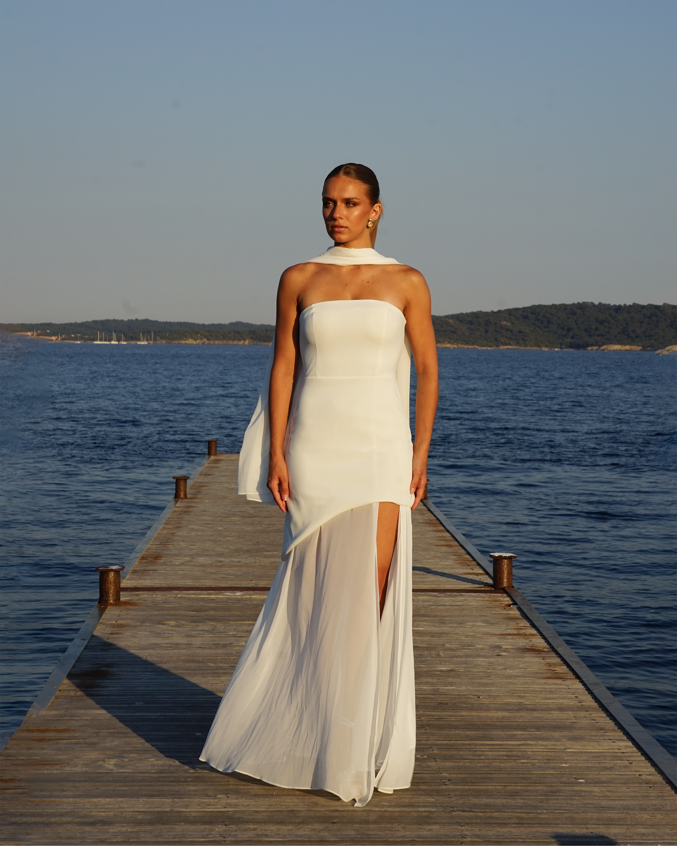 Long White Dress with Flowing Skirt