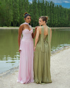 Gabrielle - Longue robe bustier rose poudré