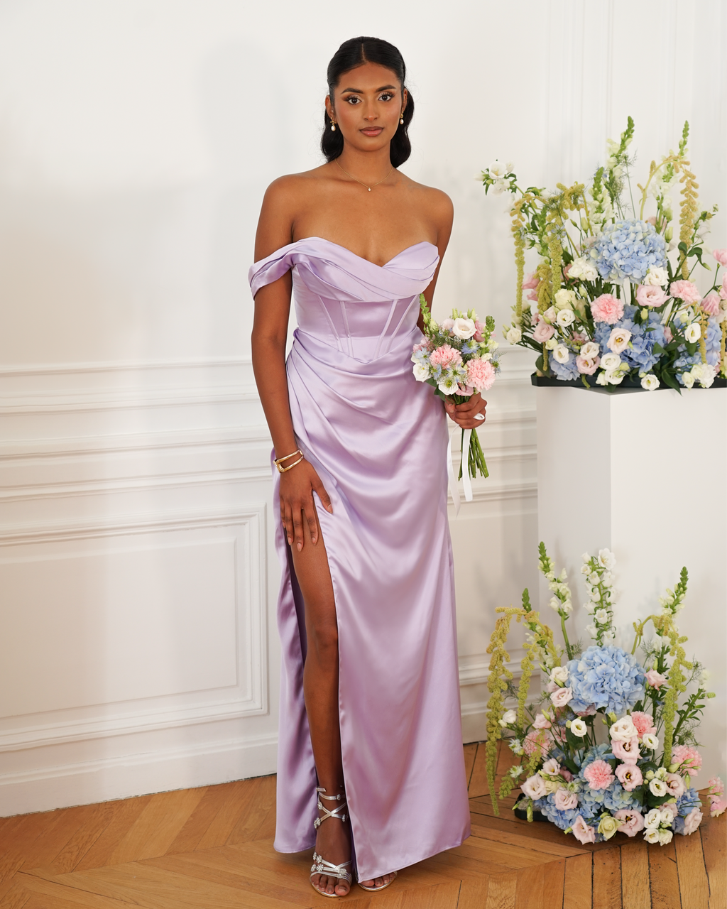 Nova Robe Corset Asymétrique En Satin Lilas