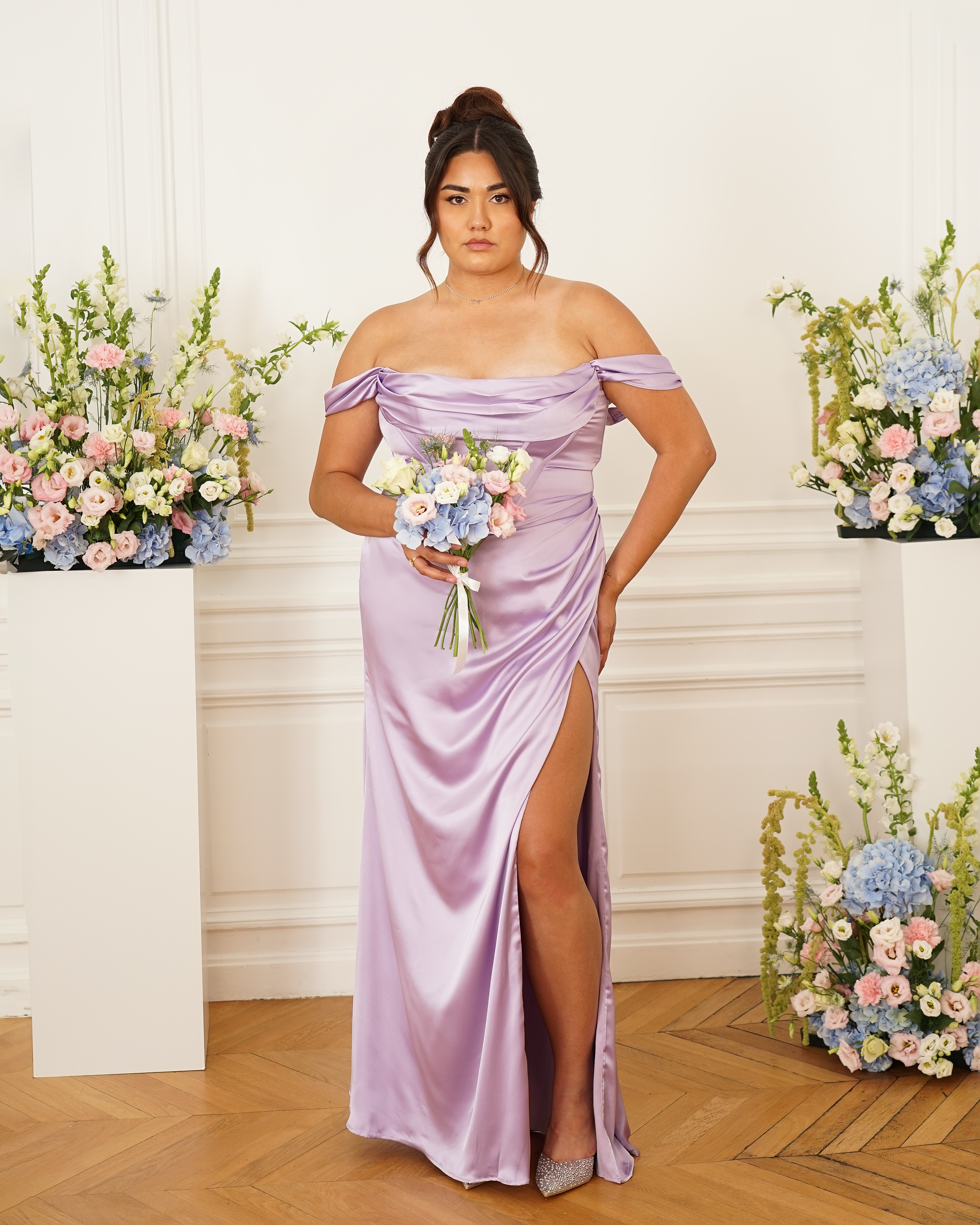 Carla - Robe corset à épaules dénudées lilas