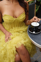 Alba - Longue robe en tulle vert olive