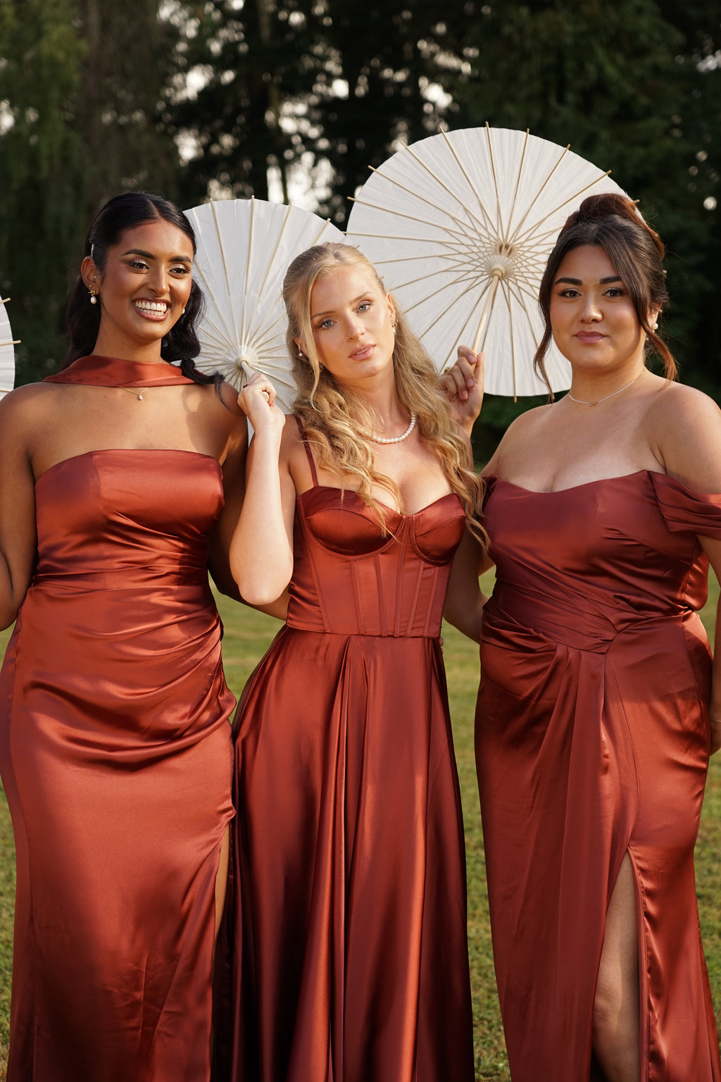 Sia Robe Bustier En Satin Terracotta