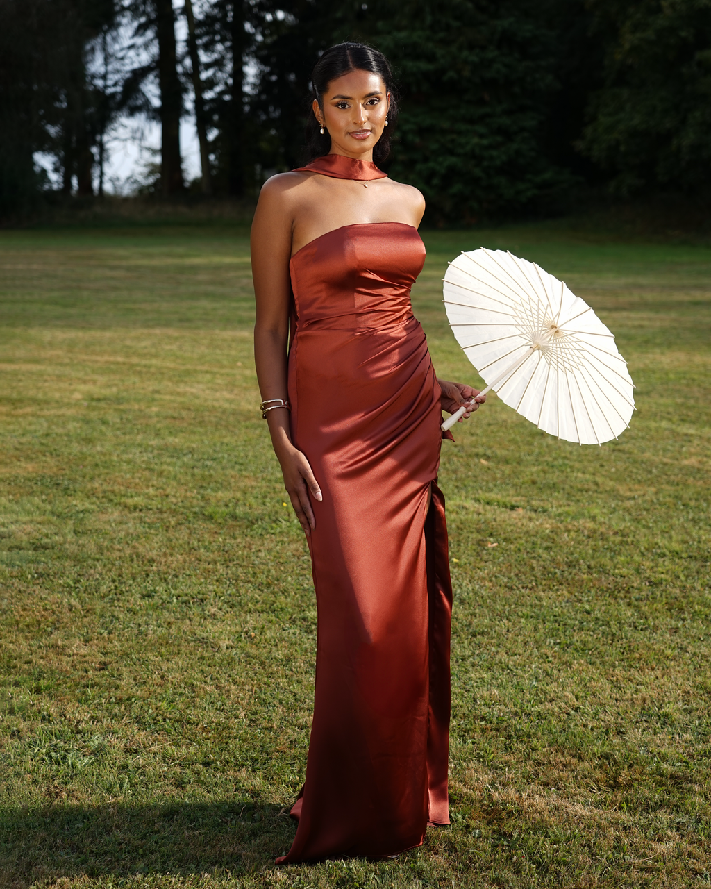 Sia Robe Bustier En Satin Terracotta