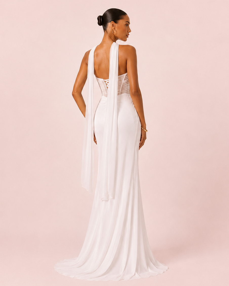 Eden- Longue robe en mousseline blanche