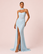 Eden - Longue robe drapée bleue