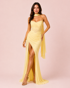 Eden - Longue robe drapée jaune