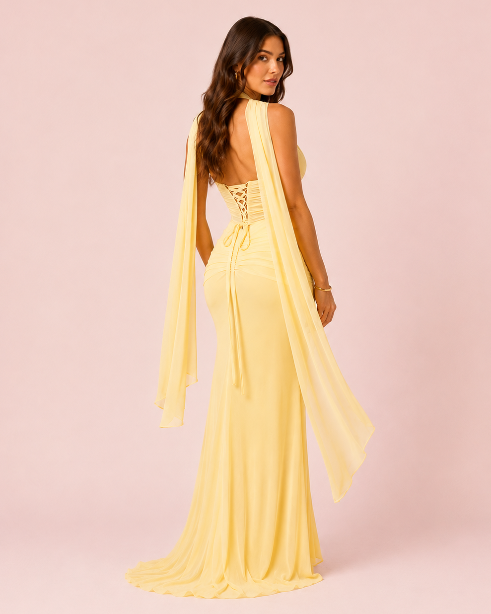 Eden - Longue robe drapée jaune