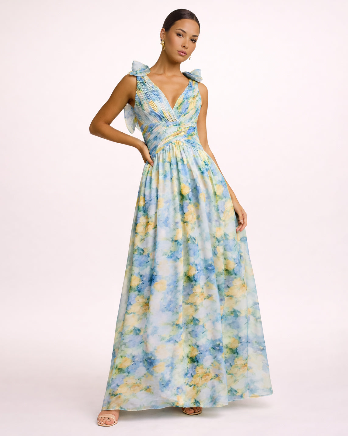 Camille - Longue robe à motifs bleue