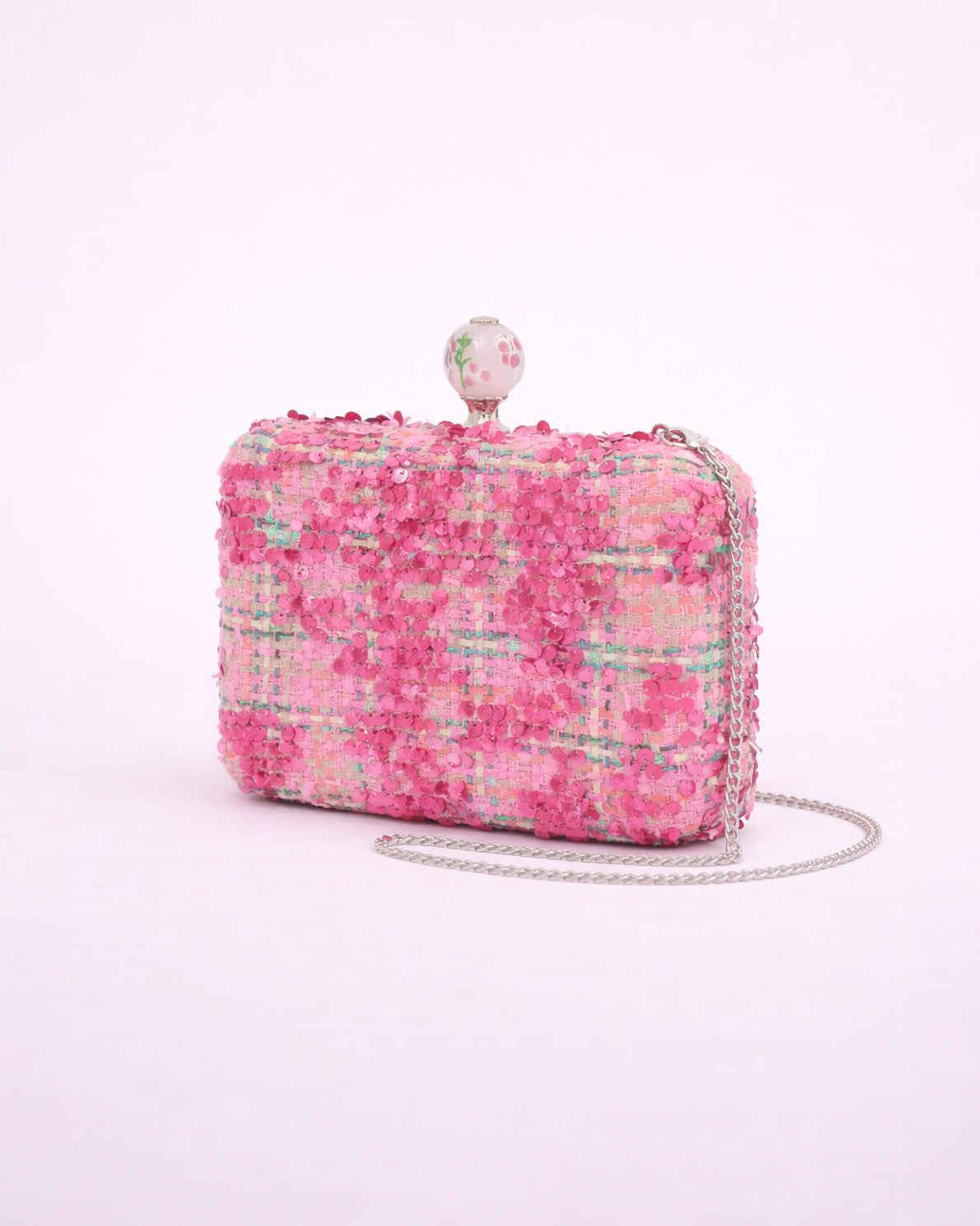 Elena - Pochette en tissu brodé rose