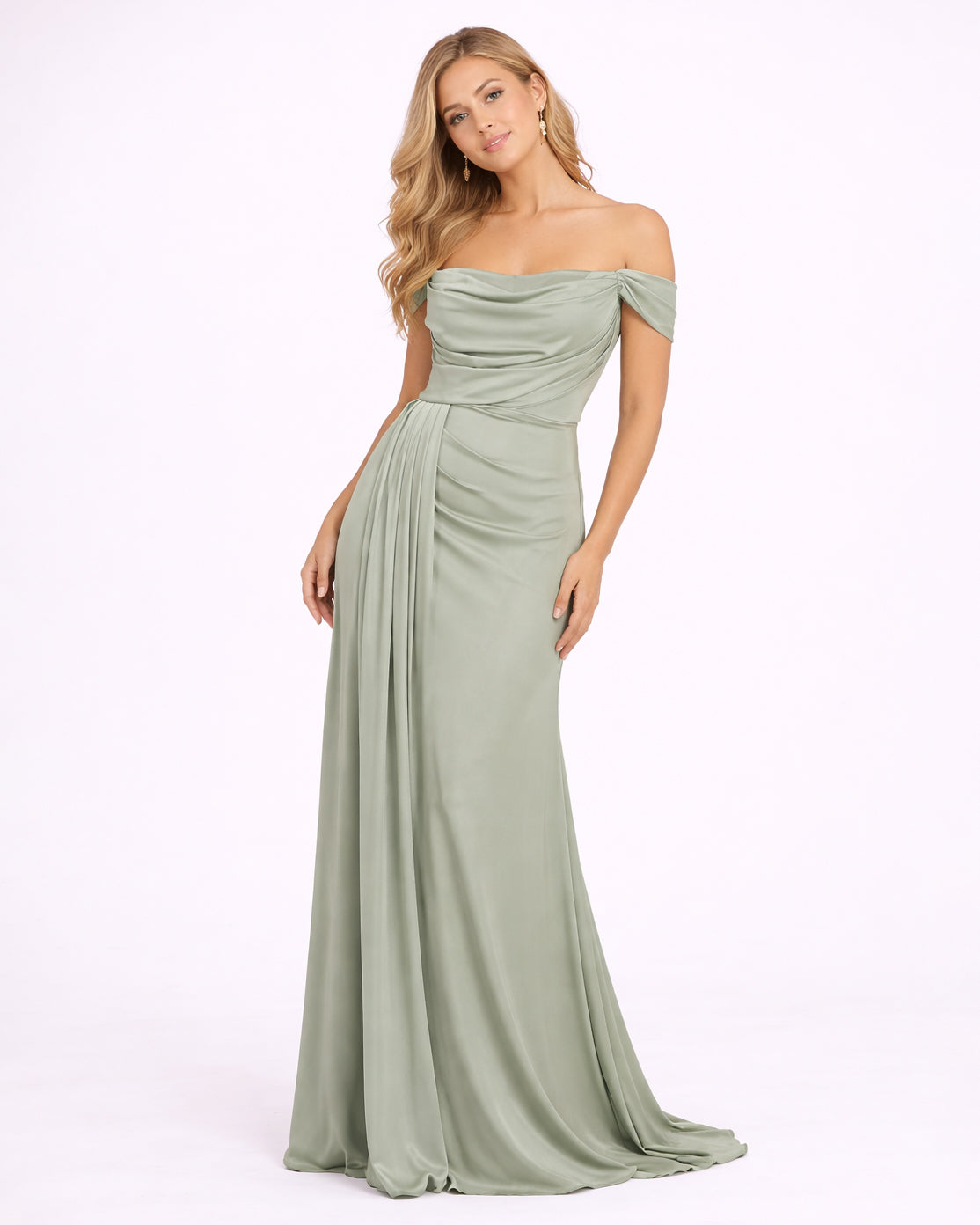 Ella - Robe satinée vert sauge