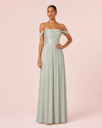 Elsa - Longue robe satinée vert sauge