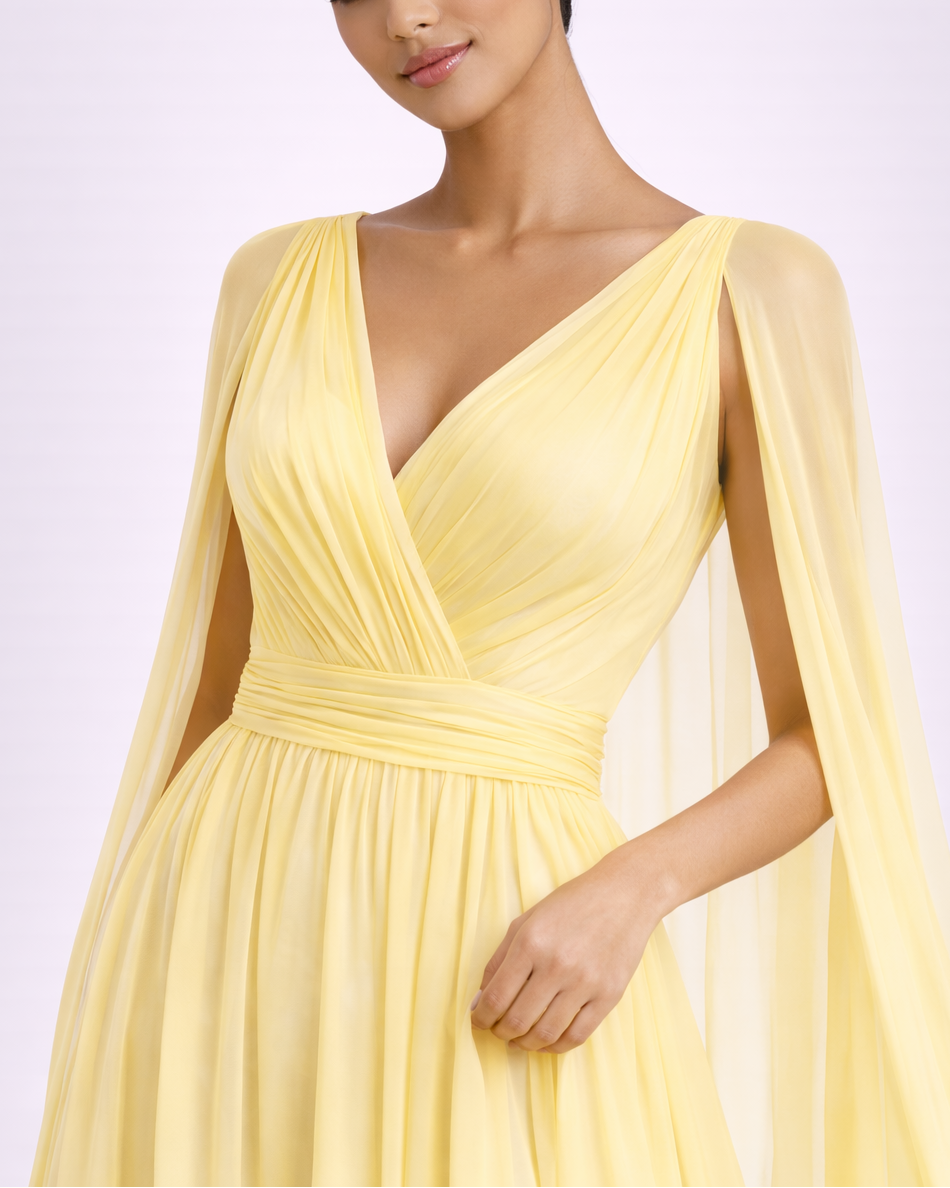 Esther - Longue robe satinée jaune pastel