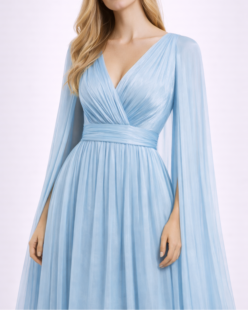 Esther - Longue robe satinée bleu ciel