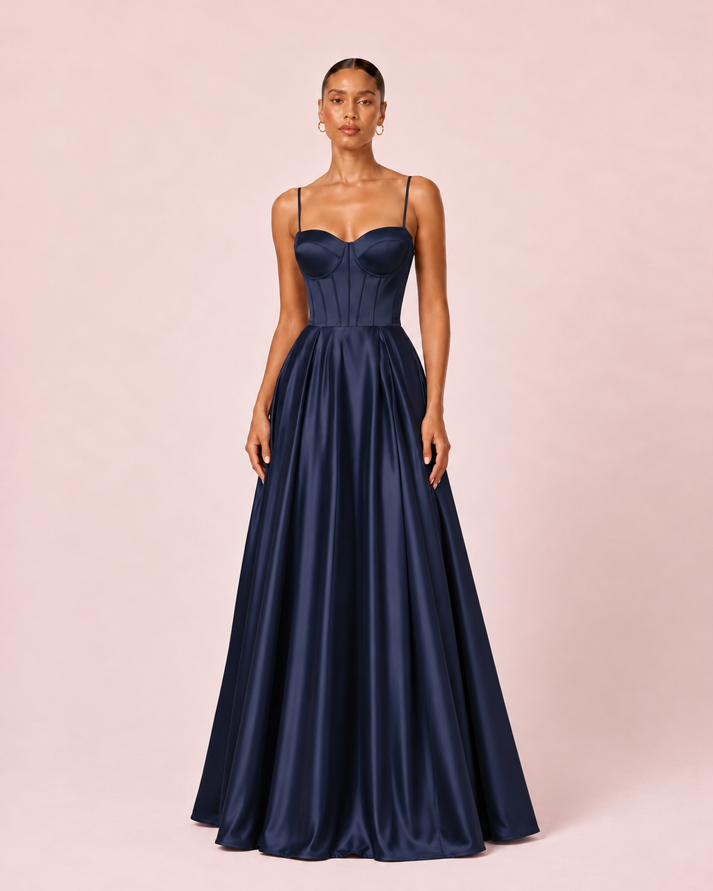 Eva - Robe corset en satin bleu marine