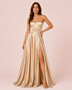 Eva - Robe corset en satin champagne
