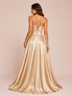 Eva - Robe corset en satin champagne