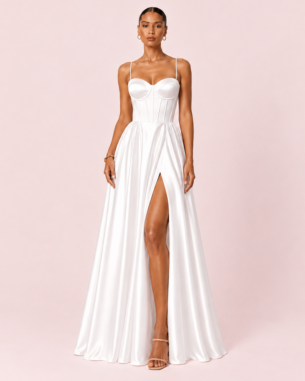 Eva - Robe corset en satin blanche
