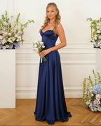 Eva - Robe corset en satin bleu marine
