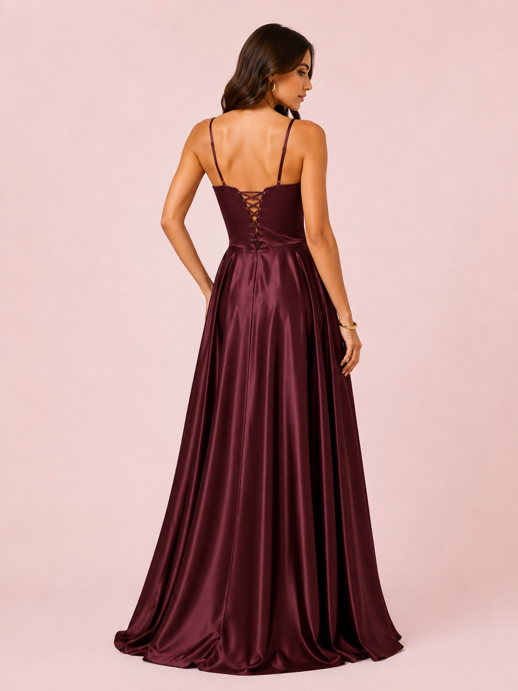 Eva - Robe corset en satin bordeaux