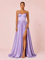 Eva - Robe corset en satin lilas