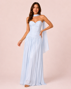Gabrielle - Longue robe bustier bleu ciel