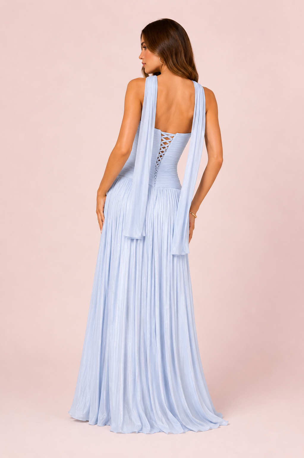 Gabrielle - Longue robe bustier bleu ciel