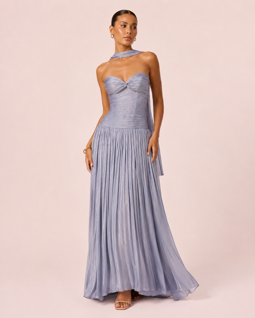 Gabrielle - Longue robe bustier bleu poussiéreux