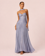 Gabrielle - Longue robe bustier bleu poussiéreux